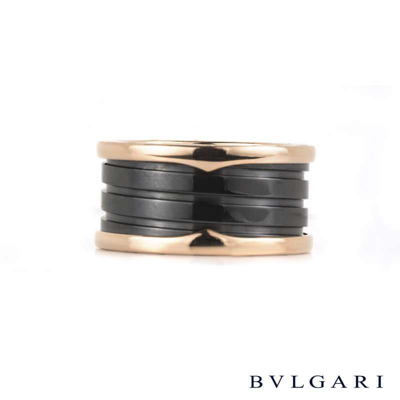 Bvlgari 18k Rose Gold Black Ceramic B.zero1 Ring AN855563 Rich